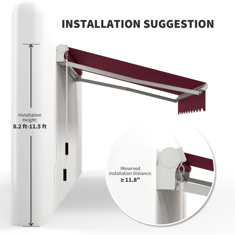 Outsunny 8' x 6.6' Patio Retractable Awning, Manual Exterior Sun Shade Deck Window Cover, Wine Red