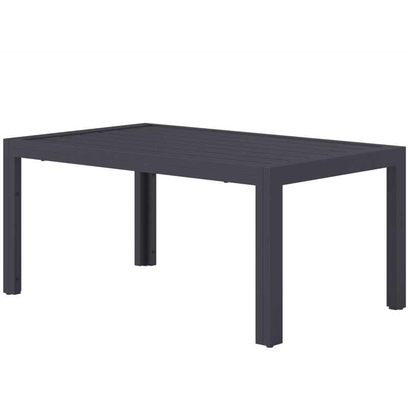 Outsunny Outdoor Coffee Table, Rectangular Patio Table with Steel Frame and Slat Tabletop for Garden, Balcony, Grey