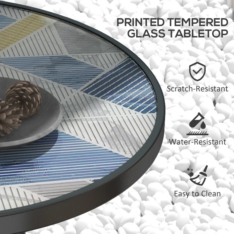 Outsunny 23.6" Round Patio Table, Outdoor Side Table with Glass Printed Top, Multicolour
