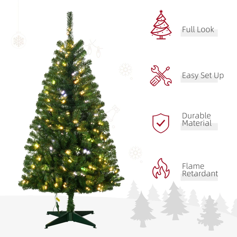 HOMCOM 5' Artificial Prelit Christmas Trees with Warm White or Colorful LED Lights, Auto Open