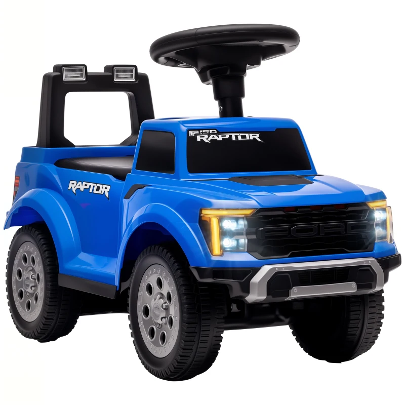 Qaba Toddler Car Licensed Ford Raptor with Headlights, Horn, Under Seat Storage, Anti-Tip Design for 18-36 Months, Blue