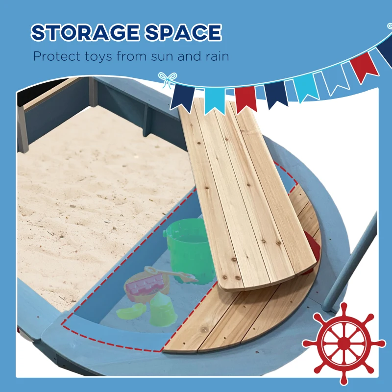 Outsunny Wooden Sandbox with Pirate Ship Design for 3-7 Years, Blue