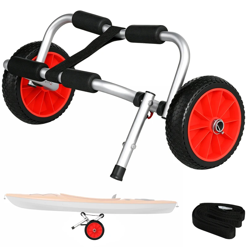 Soozier Kayak Cart, Foldable Canoe Trolley Cart with 10'' Solid Tires, Nonslip Support Foot & Tie-Down Straps, for Kayaks Canoes Paddleboards Float Mats Boats, Aluminum Frame
