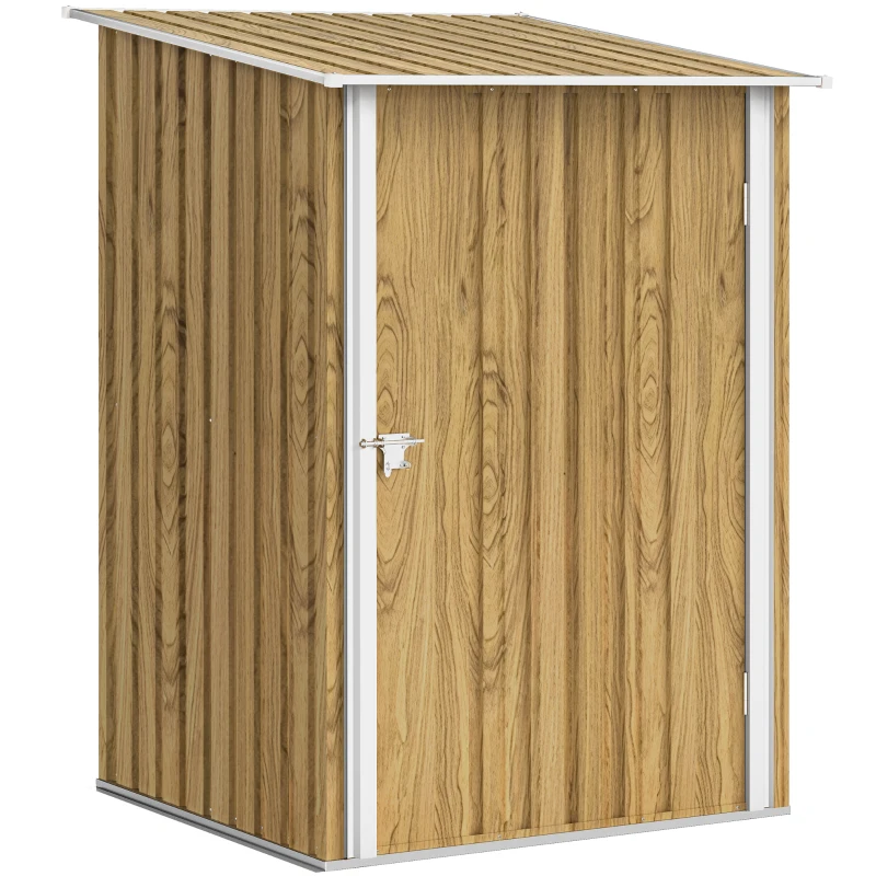 Outsunny 3.3' x 3.4' Lean-to Garden Storage Shed, Outdoor Galvanized Steel Tool House with Lockable Door for Patio Light Brown