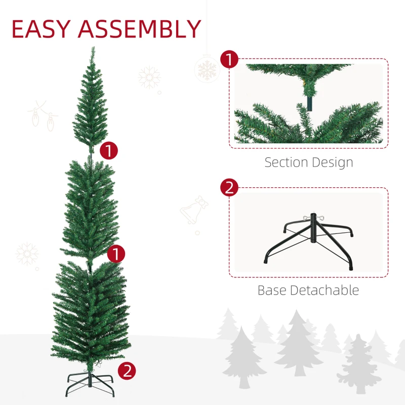 HOMCOM 7.5' Artificial Pencil Christmas Trees Holiday Decoration with Colourful LED Lights, Steel Base, Skinny Shape
