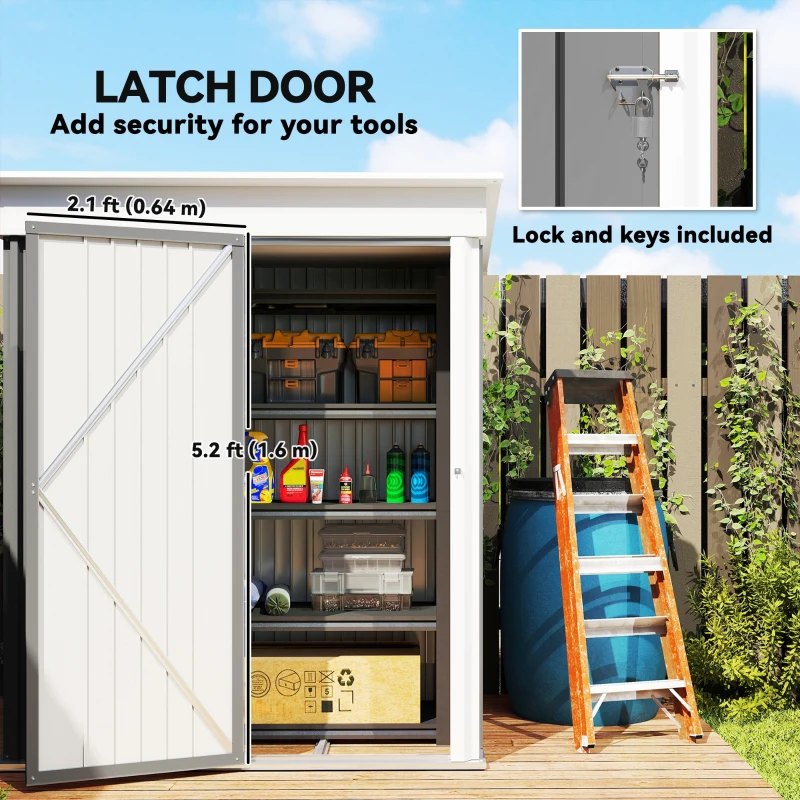 Outsunny Outdoor Sheds Storage, Small Steel Lean-to Shed with Adjustable Shelf, Lock, Gloves, 5' x 3' x 6', Gray