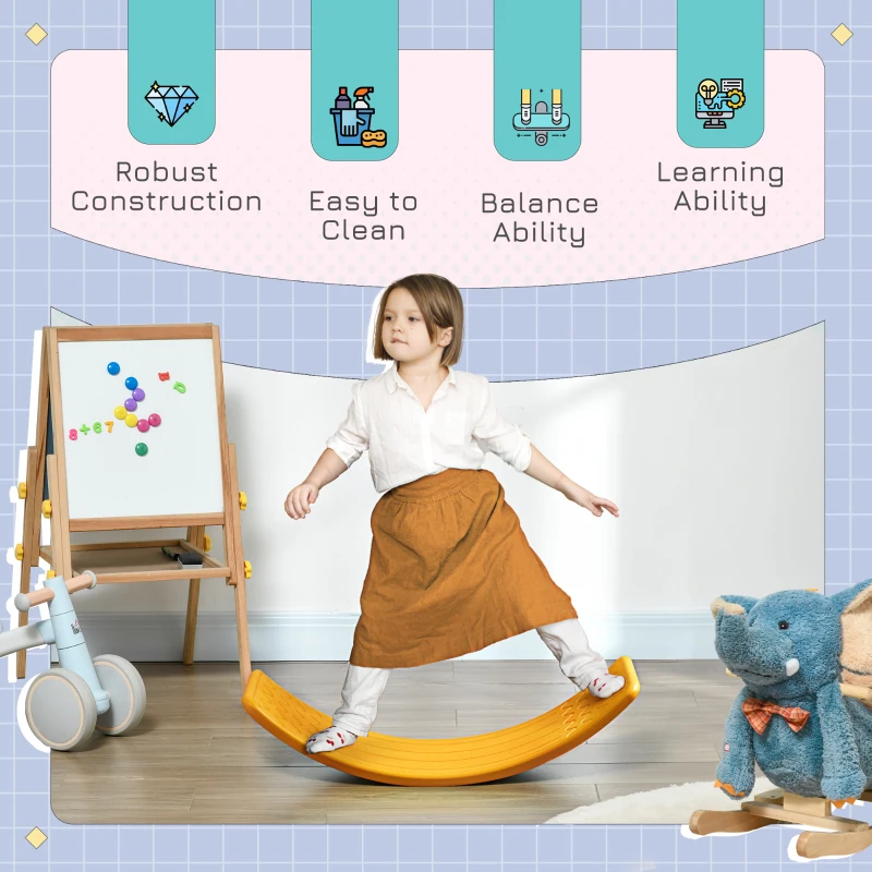 Qaba 32.3" Balance Board, Wobble Board for Kids & Toddlers, Montessori Waldorf Toy for Ages 3-6 Years Old, Orange