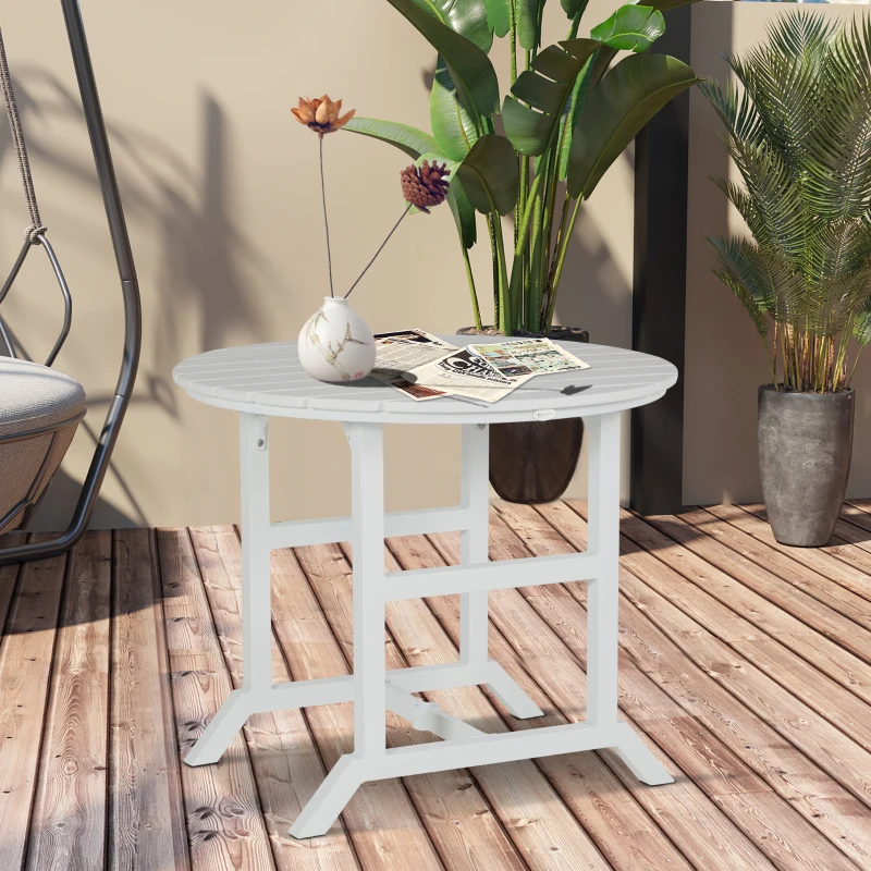 Outsunny Aluminum Frame Round Patio Table with Umbrella Hole, Outdoor Dining Table for 4 People, White