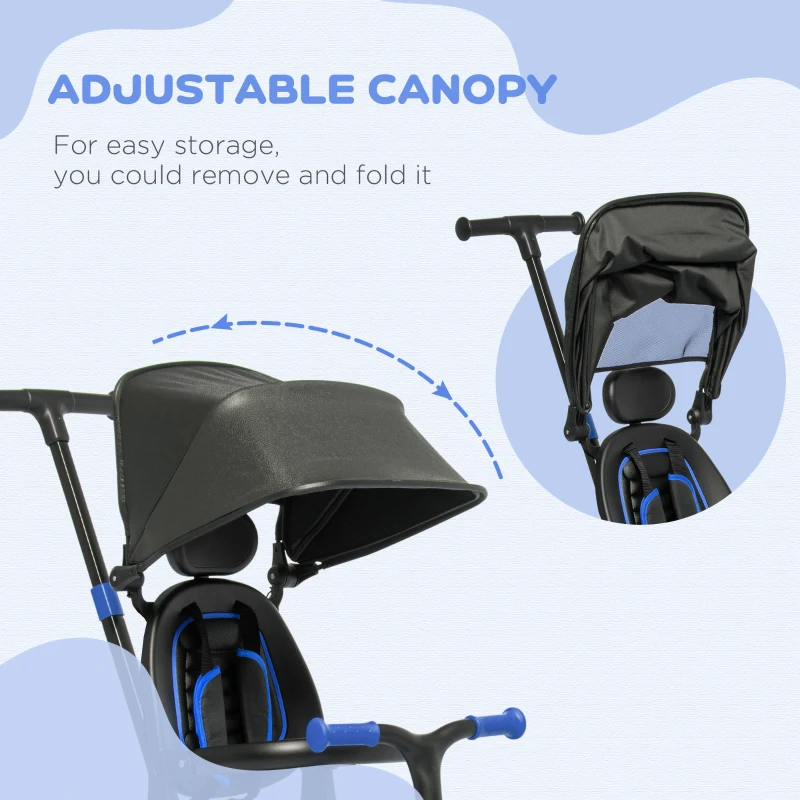 Qaba 3-in-1 Toddler Trike, Push Tricycle, & Balance Bike with Adjustable Settings, Toddler Push Bike, Blue