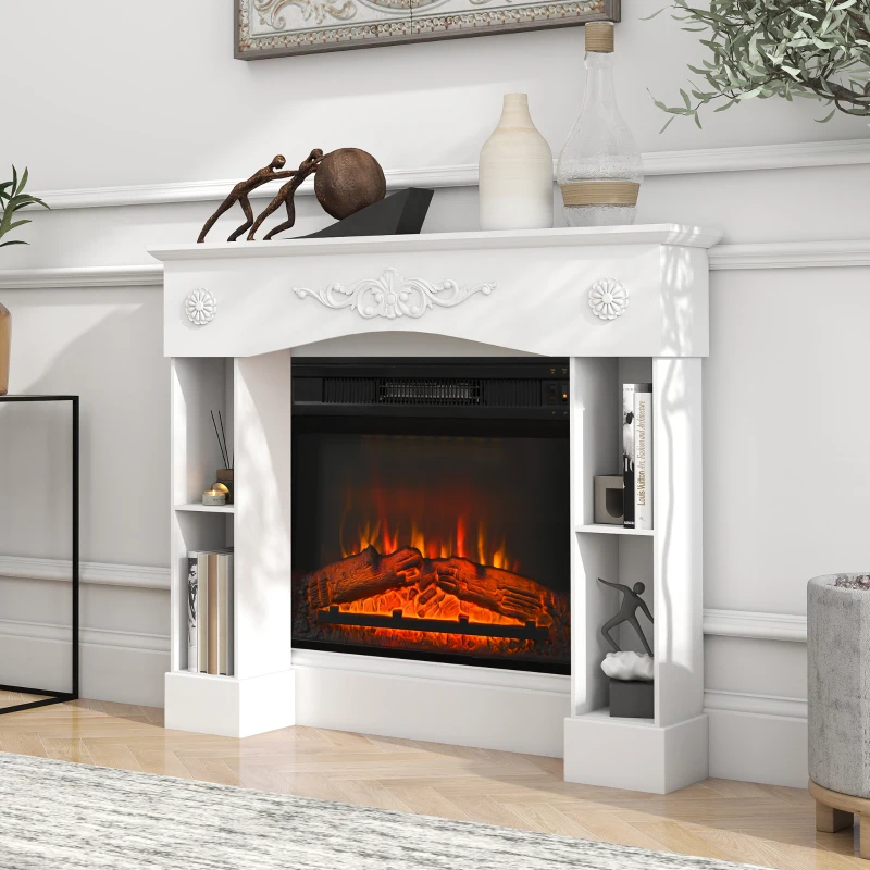 HOMCOM Baroque Fireplace Mantel, Freestanding Fireplace Surround with Leg for Electric Fireplaces, 45.3" W x 39.4" H, White