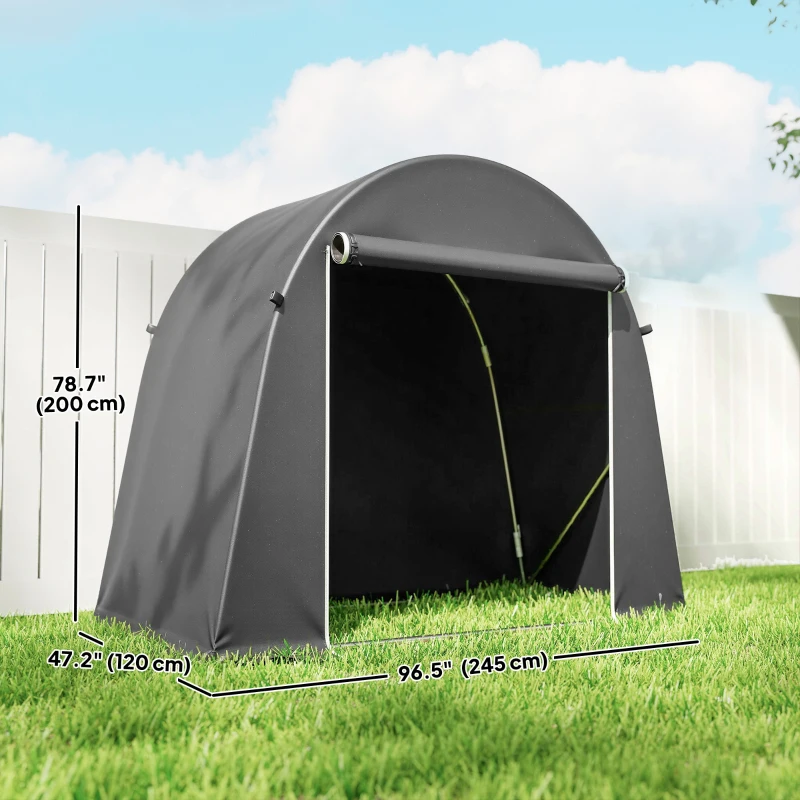 Outsunny 8' x 4' Portable Shed, Waterproof Bike Tent with Roll-up Zipper Door and Galvanised Metal Frame for Bike, Garden Tools