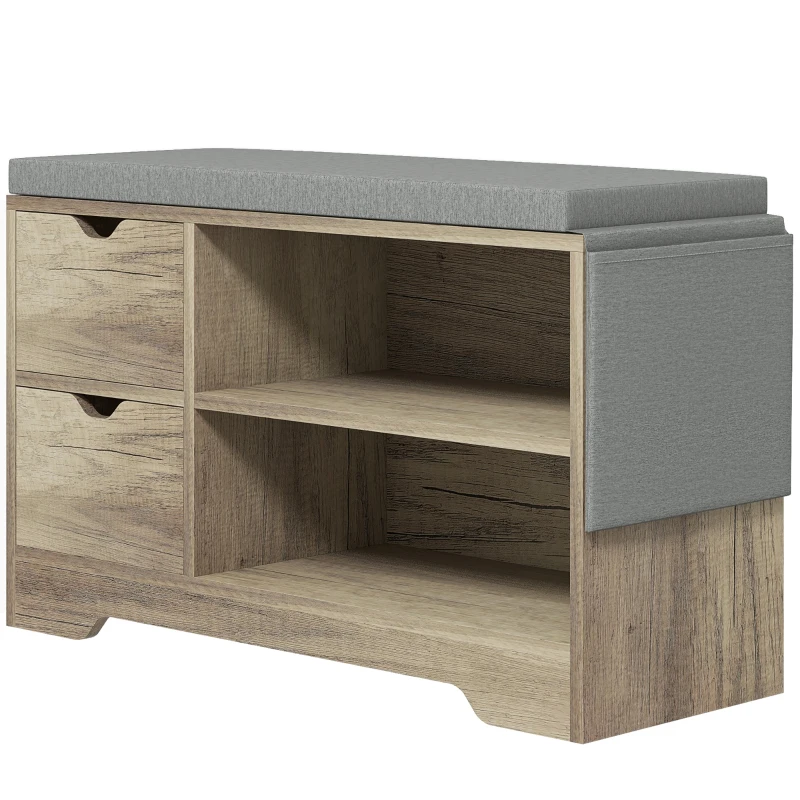 HOMCOM Upholstered Shoe Storage Bench w/ Seat, Entrance Bench w/ Drawer Open Shelves and Pocket for Hallway, Grey