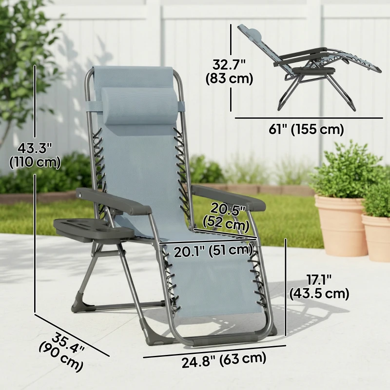 Outsunny Zero Gravity Chair Set of 2, Folding Reclining Outdoor Lounge Chair with Cup Holder, Headrest, Light Grey