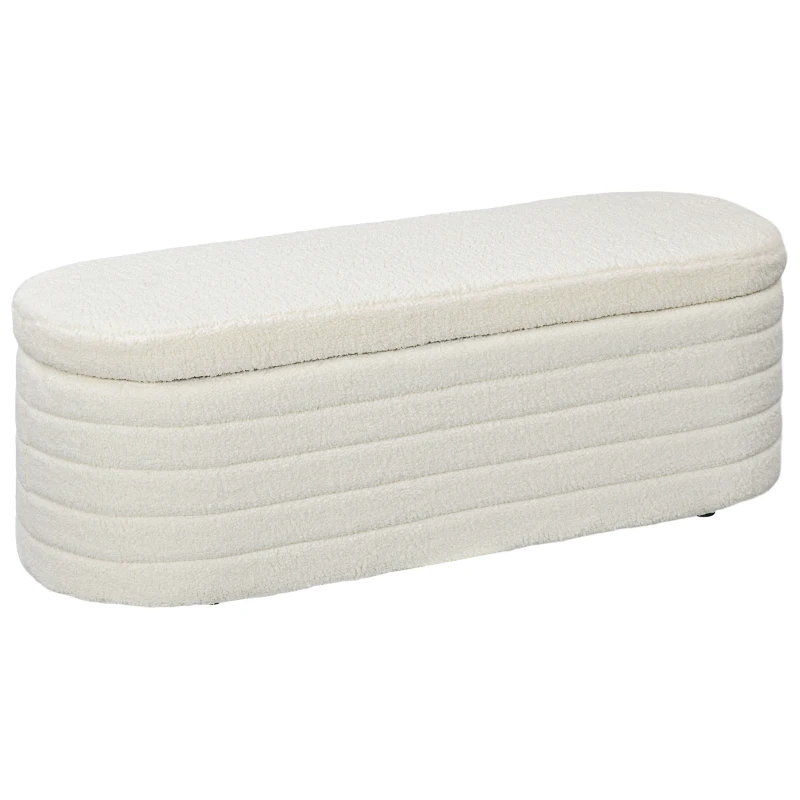 HOMCOM 46" Teddy Fleece Upholstered Bedroom Bench, End of Bed Bench with Thick Padded Cushion and Wood Frame, Cream White