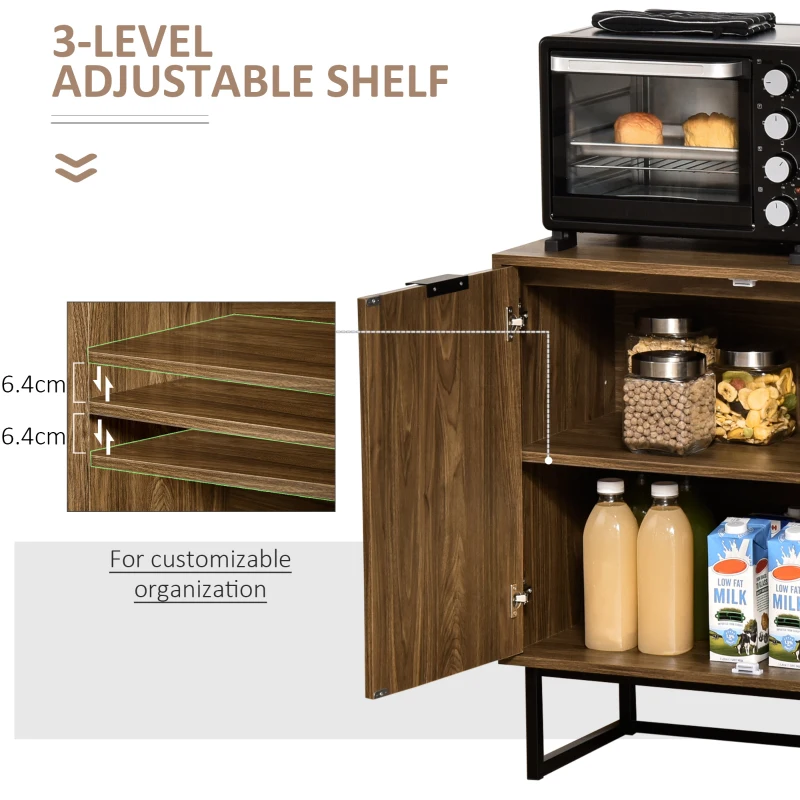 HOMCOM Kitchen Storage Cabinet Buffet Cabinet Sideboard with Chevron Double Doors Adjustable Shelf Set of 2 Walnut