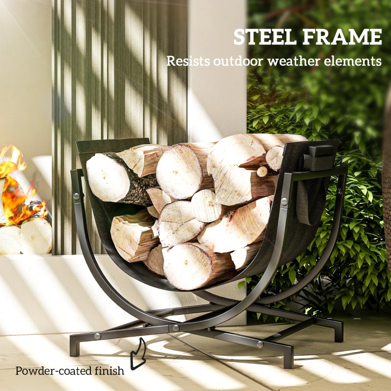 Outsunny Firewood Rack Outdoor, Foldable 17 Inch Fireplace Log Holder for Indoor, with Removable Log Carrier, Black