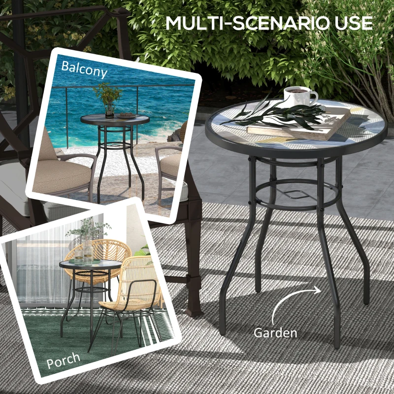 Outsunny 23.6" Round Patio Table, Outdoor Side Table with Glass Printed Top, Multicolour