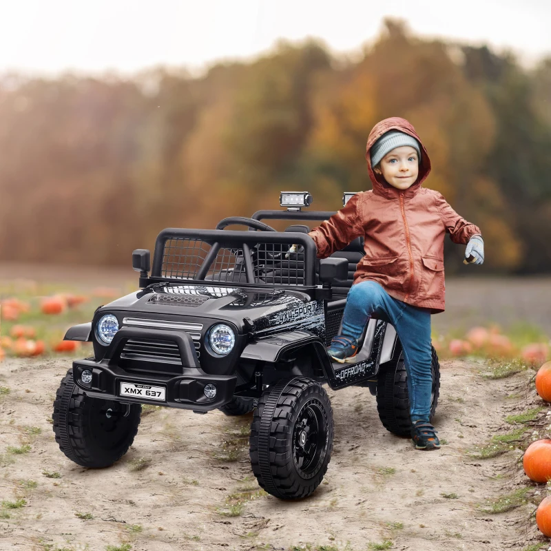 Qaba 12V Ride on Car, Ride on Truck w/ Remote, 4 Suspension Wheels, 3 MPH Max Speed, Music, Horn & Lights, Black