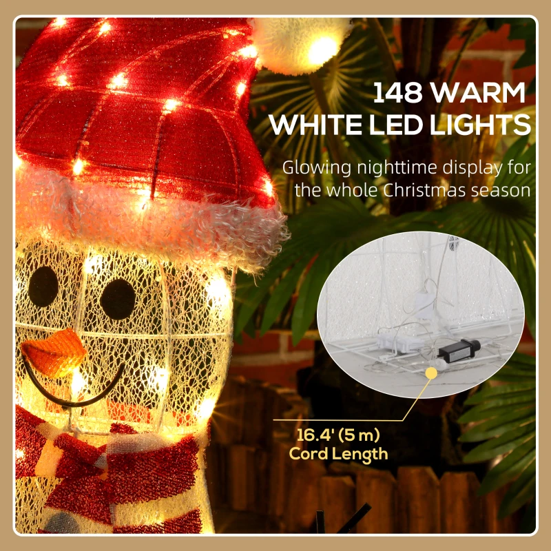 Outsunny 3-Piece Light Up Christmas Snowman Family Set of 3 Lighted Snowman Christmas Decoration for Indoor Outdoor White