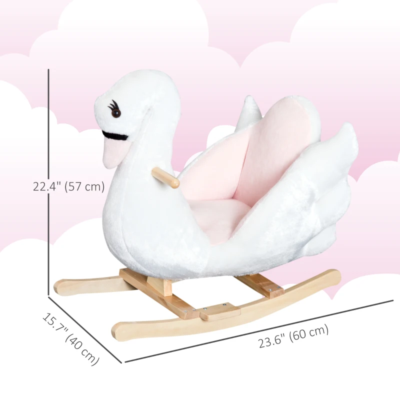 Qaba Baby Rocking Horse, Plush Animal Rocker Swan with Sound, Handle Grip for 18+ Months, White