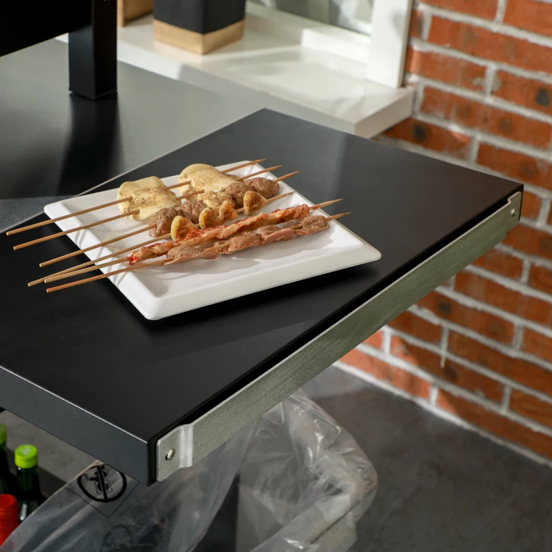 Outsunny 3-Shelf Outdoor Grill Cart Table with Foldable Side Table, Stainless Steel Pizza Oven Stand on Wheels, Black