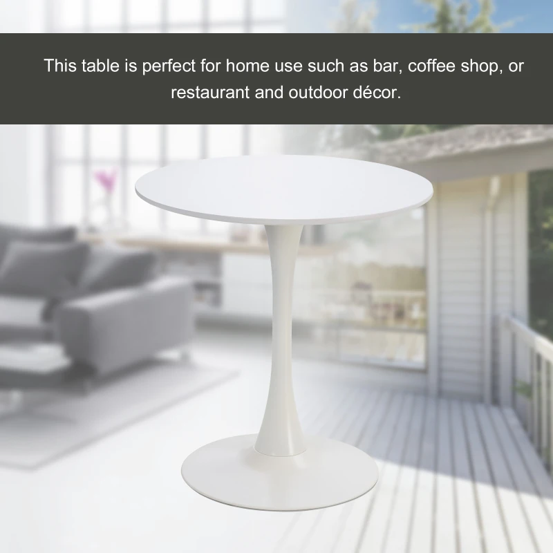 HOMCOM  Modern 27.5" Round Cocktail Table with a Stable Metal Base for Living Room, Porch, and Parties, White