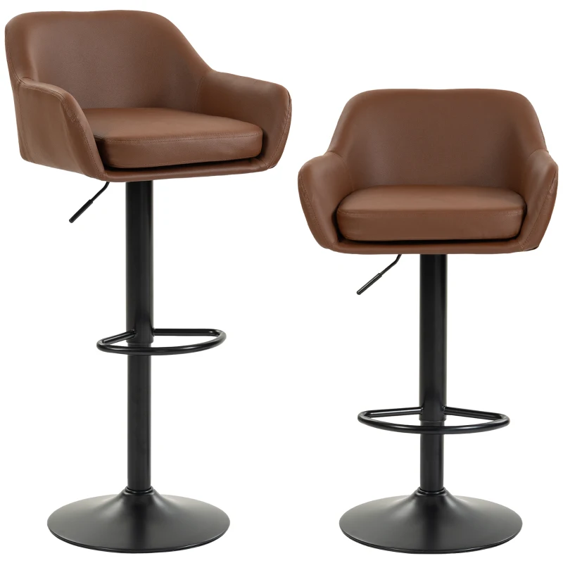 HOMCOM Bar Stools PU Leather Adjustable Swivel Barstools Backrest Counter Chairs Set of 2 Brown