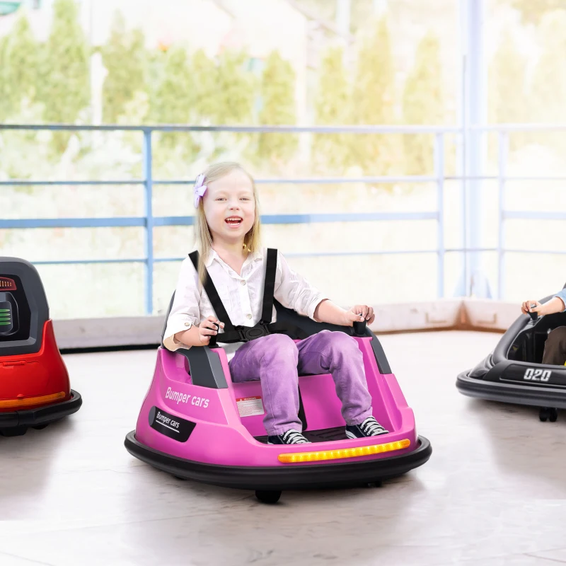 Aosom 12V Bumper Car for Kids 360° Rotation W/ Safety Belt, Pink