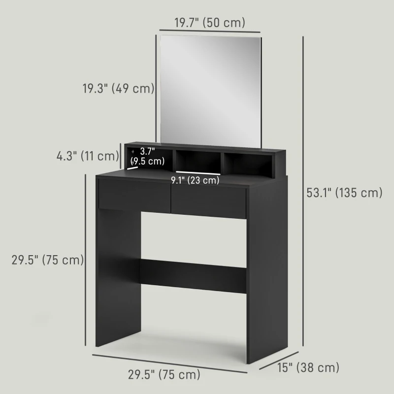 HOMCOM Makeup Vanity Desk with Mirror, for Bedroom, Modern Dressing Table with Drawers, Compartments, Black