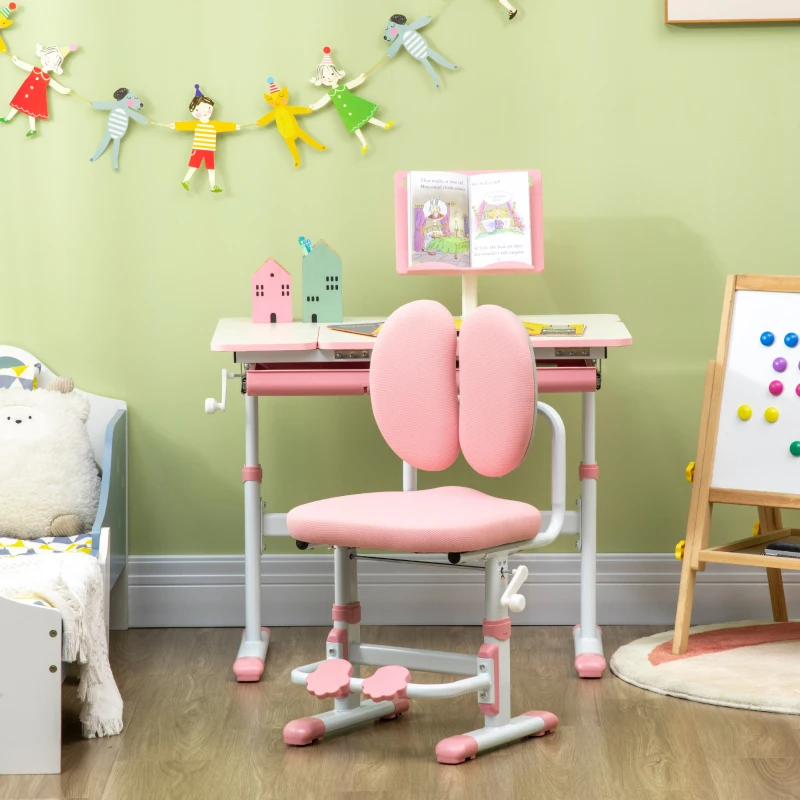 Qaba Ergonomic Kids Desk Chair with Thick Cushioning & Height Adjustment, Kids Computer Chair with Footrest, Childrens Chair, Kids Office Chair & Study Chair, Pink