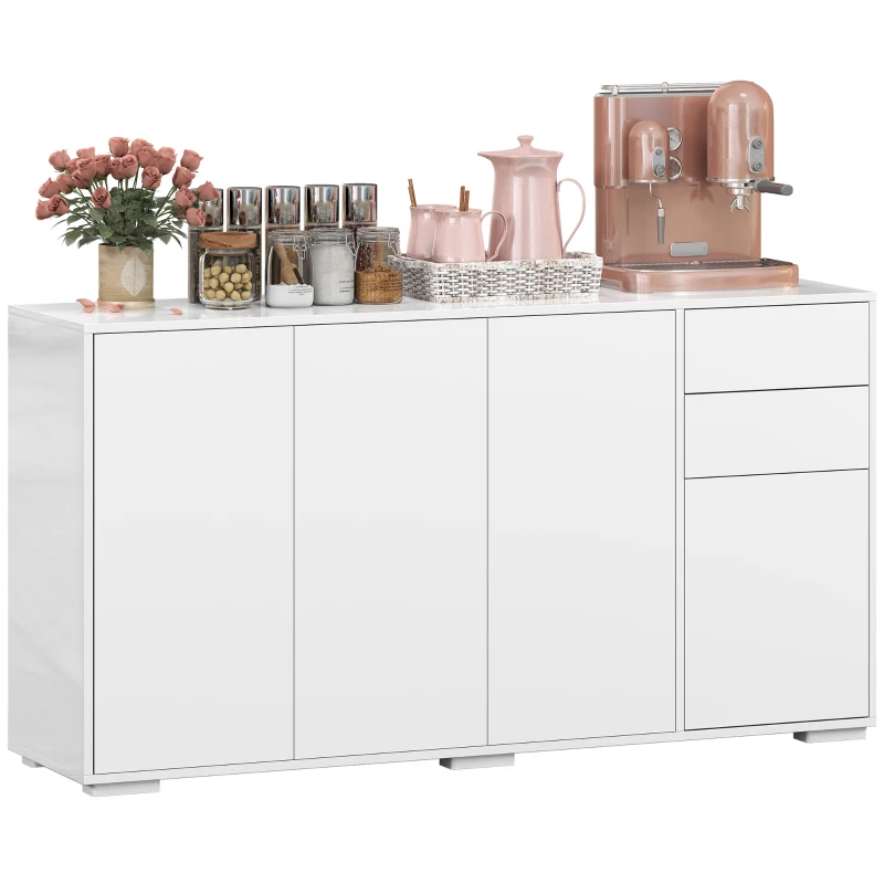 HOMCOM Kitchen Sideboard Storage Cabinet, Modern Coffee Bar Cabinet with Push-Open Design and 2 Drawers for Living Room, White