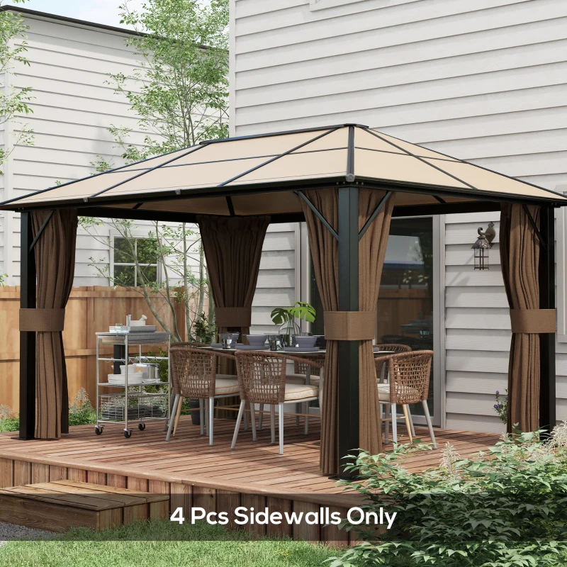 Outsunny Gazebo Curtains, 10' x 13' Universal Replacement Privacy Curtain, 4-Panels Sidewall with Hooks/C-Rings, Dark Brown