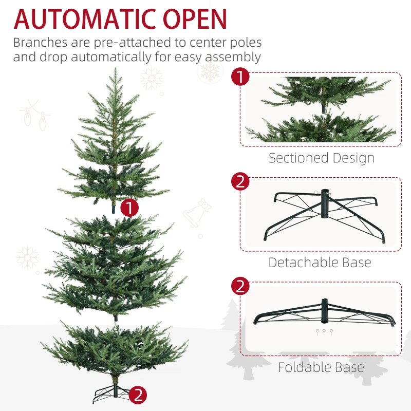 HOMCOM 7.5 Foot Artificial Christmas Tree, Nordic Pine Hinged Xmas Tree with 1218 Realistic Branches, Wide Steel Base, Auto Open, Green
