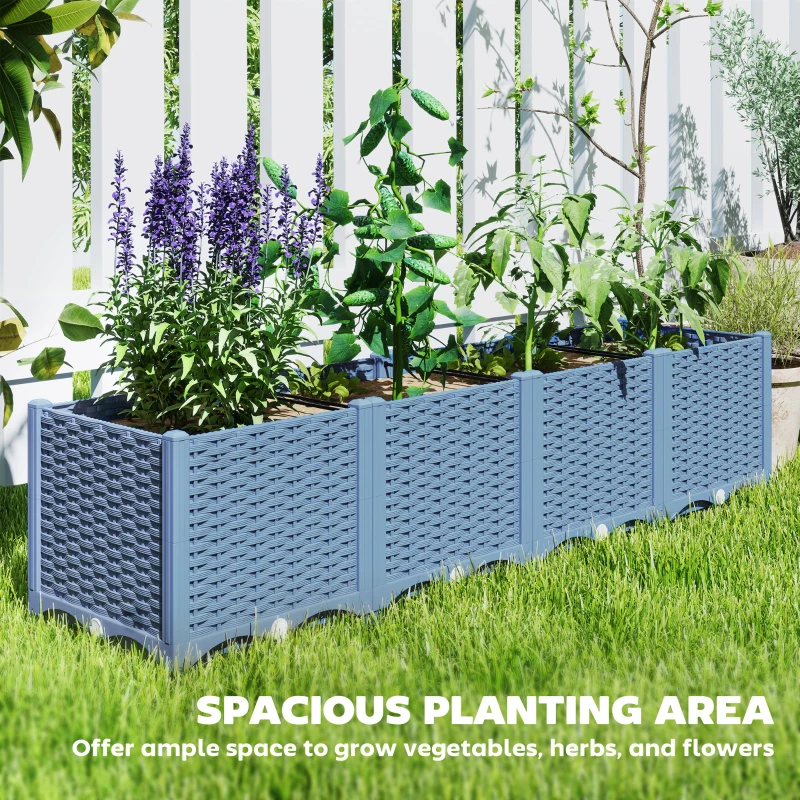 Outsunny Plastic Raised Garden Bed, 5 x 1 x 1 ft Outdoor Flower Box with Drainage Holes for Vegetables, Herbs, Blue