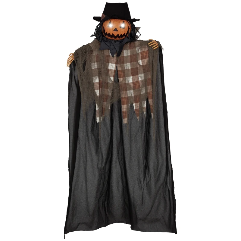 HOMCOM 6' Life Size Outdoor Halloween Hanging Pumpkin Ghost w/ Light Up Eyes, Sound Activated Prop w/ Creepy Speaking Sounds
