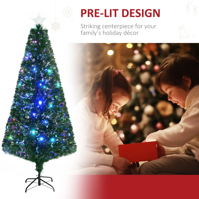 HOMCOM 6' Tall Douglas Fir Pre-Lit Artificial Christmas Tree with Realistic Branches, 24 Multi-Color LED Lights, Fiber Optics and 230 Tips