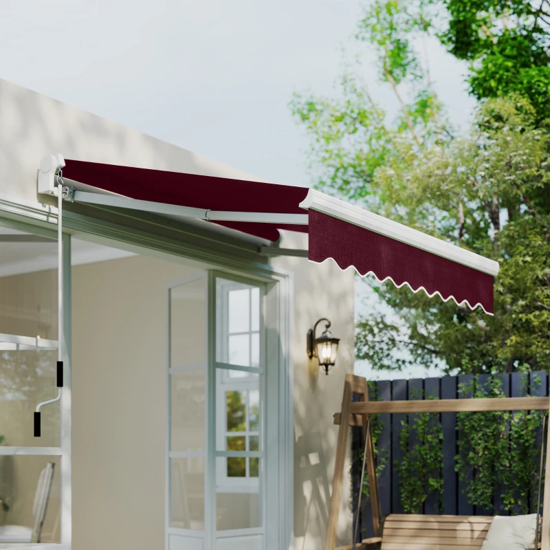 Outsunny 8' x 6.6' Patio Retractable Awning, Manual Exterior Sun Shade Deck Window Cover, Wine Red