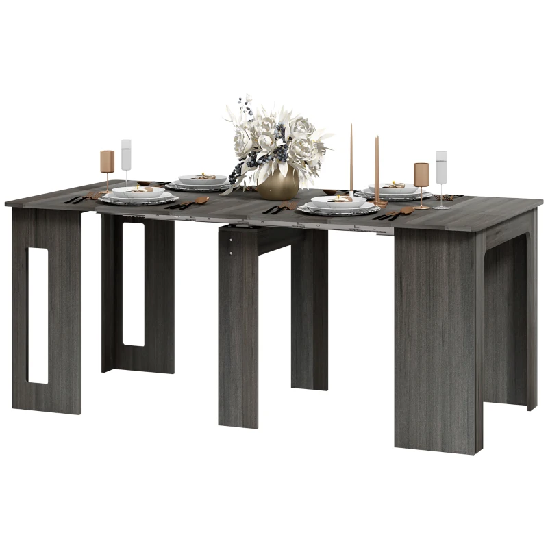 HOMCOM 23.6"-70.9" Extendable Dining Table for 6-8 People, Space-Saving Rectangular Kitchen Table for Small Spaces, Dining Room, Kitchen, Living Room, Grey