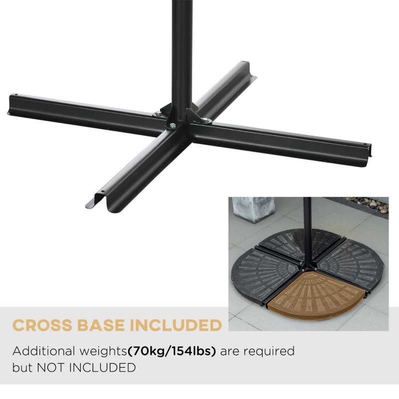 Outsunny 10FT Cantilever Umbrella, Offset Patio Umbrella with Crank and Cross Base for Deck, Backyard, Pool and Garden