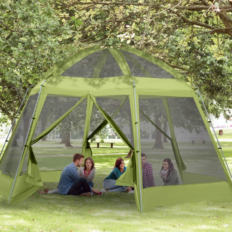 Outsunny Large Screen Tent, Hang Hook for Lantern at Night, 6-8 Person Tent Screen House, 2 Doors for Multiple-Person Entry, Breathable Outdoor Net Canopy Tent, Dome, 16' x 16', Green