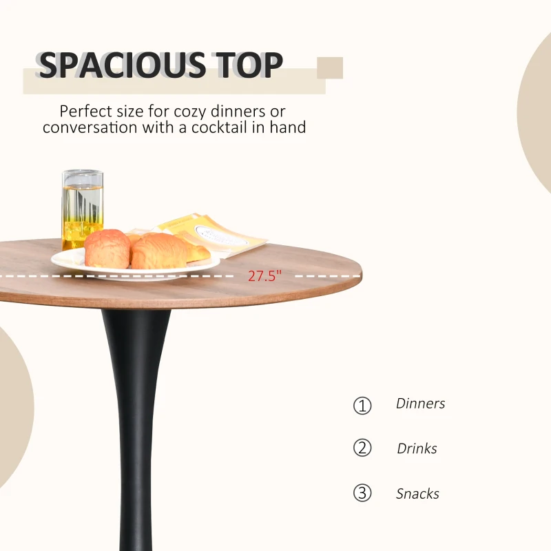 HOMCOM 27.5" Round Dining Table with Metal Pedestal Base for Living Room, Natural Wood/Black