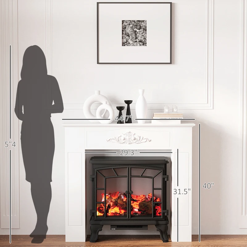 HOMCOM Freestanding Fireplace Surround, Modern Fireplace Mantel with Leg for Electric Fireplaces, 44.7" W x 40" H, White