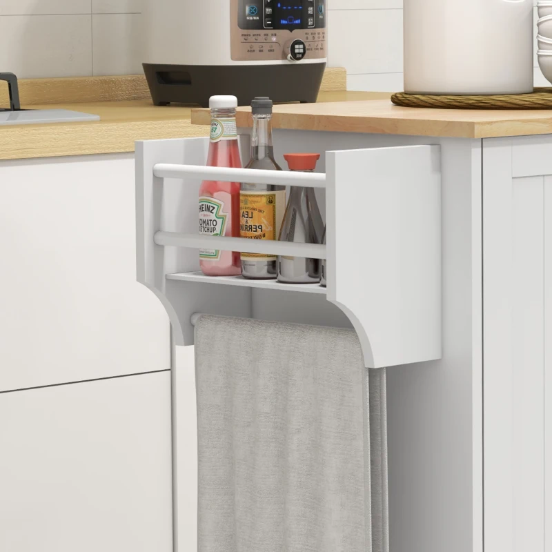 HOMCOM Modern Rolling Kitchen Island Cart with Drawers, Natural Wood Top, Towel Rack, Door Storage Cabinet, White