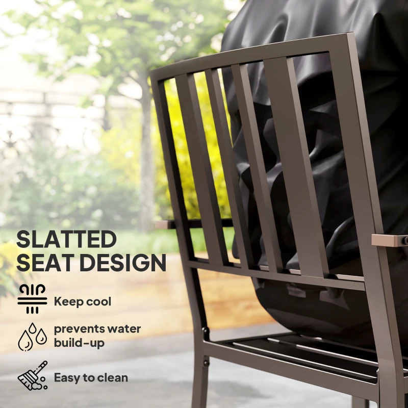 Outsunny Patio Dining Chairs with Metal Slatted Design, Dark Brown