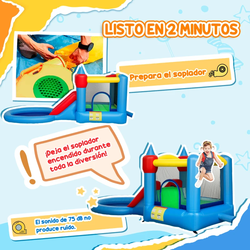 Qaba 4 in 1 Inflatable Bounce House with Slide, Basketball Hoop, Ball Pit, 370W Blower, Storage Bag, 163" x 81" x 75"