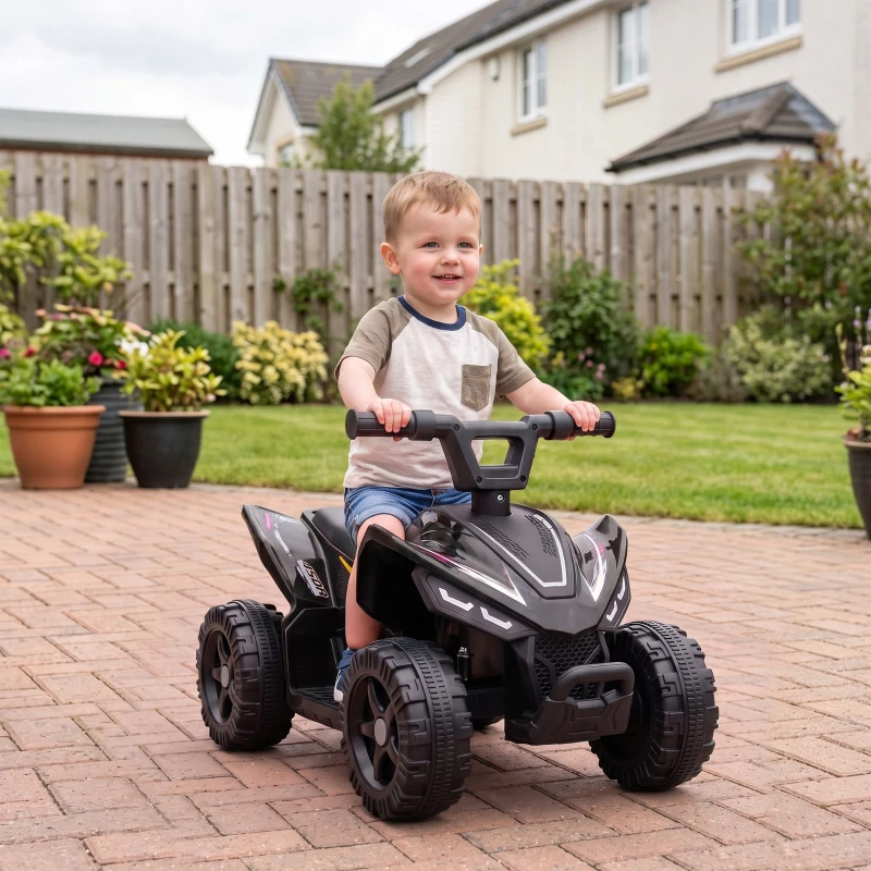 Qaba 6V Kids ATV, 4 Wheels Kids Quad with Button Control, 45Mins Runtime, Max 1.2MPH, Max 55lbs Load for 18-48 M, Black