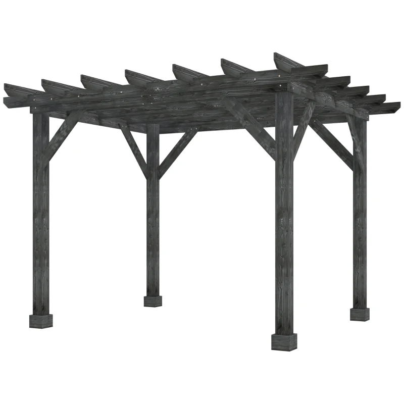 Outsunny 12' x 10' Patio Pergola, Weather-Resistant Cedar Wood, Backyard Cover for Porch Party, Grape Garden, Vineyard, Ivy Vine, or Climbing Plants, Black