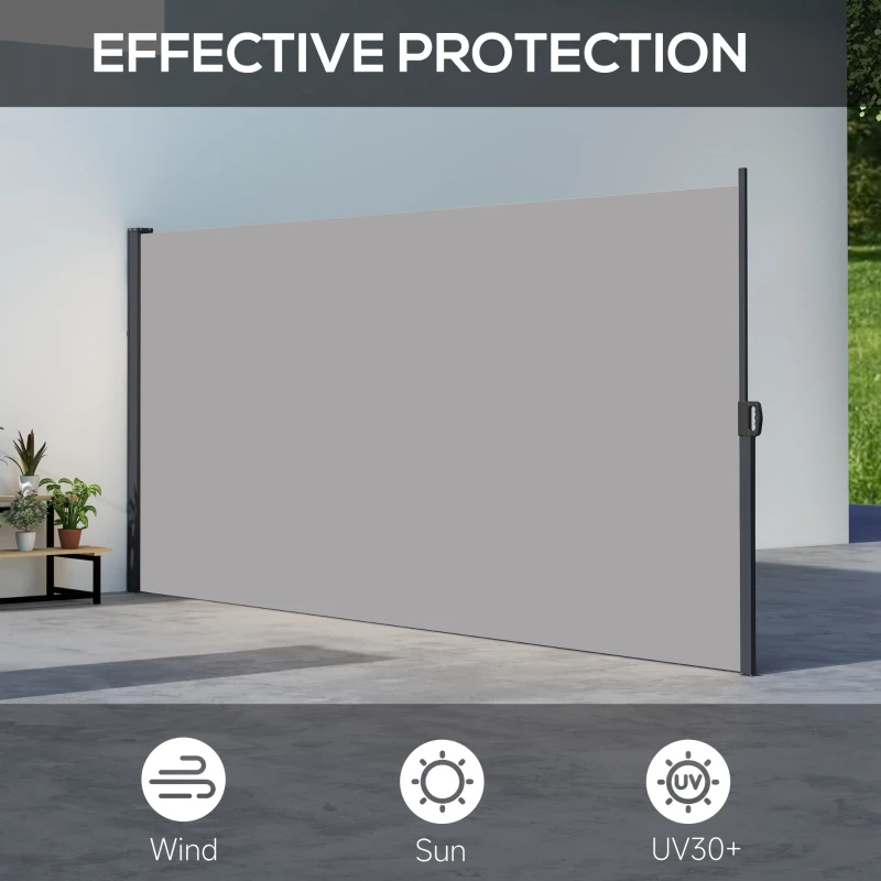 Outsunny 13' x 6' Retractable Side Awning, Outdoor Privacy Screen for Garden, Hot Tub, Balcony, Terrace, Pool, Light Grey
