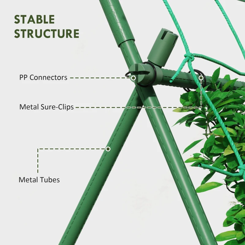 Outsunny Cucumber Trellis for Climbing Plants, Adjustable A-Frame Garden Trellis with Climbing Net, 20 Metal Clips, 4 Net Straps