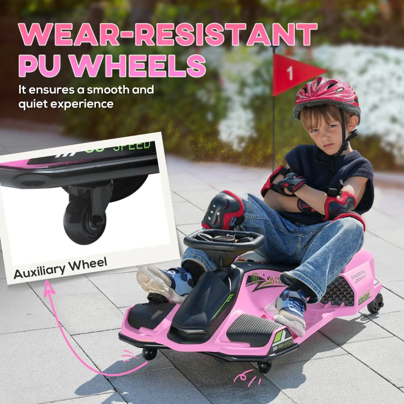 Aosom 12V Electric Drifting Go Kart w/ Slow Start, Music, Lights, Pink(m-6)